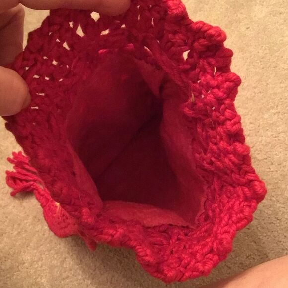 1970's Red Granny Square Handmade Knit Hippie Pouch Handbag - Picture 4 of 4
